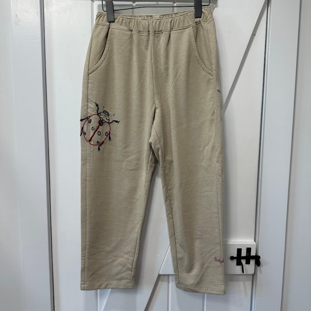 Plantula Garden Womens Sweat Pants Size S Lady Bug Hand Embroidered NEW